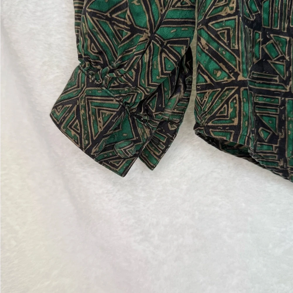 Vintage Doncaster Silk Green and Black Patterned Blouse With Neck Tie - Picture 5 of 7